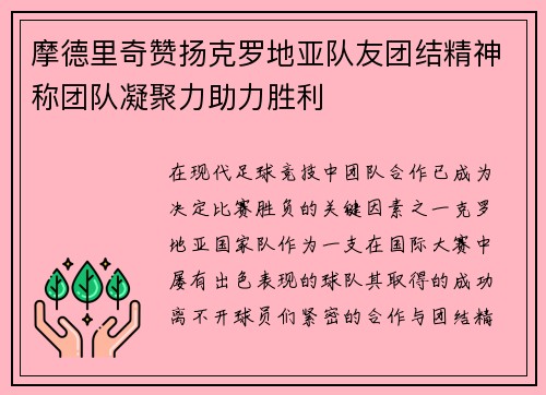 摩德里奇赞扬克罗地亚队友团结精神称团队凝聚力助力胜利
